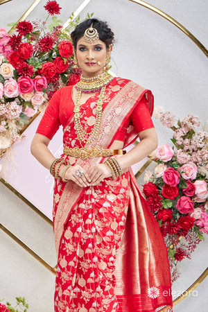 Red Sona Rupa Zari Pure Katan Silk Banarasi