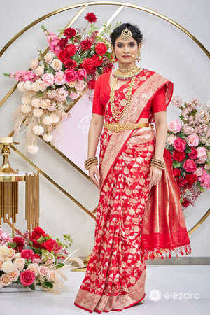 Red Sona Rupa Zari Pure Katan Silk Banarasi