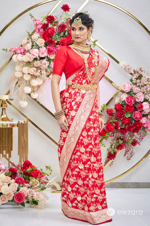 Red Sona Rupa Zari Pure Katan Silk Banarasi