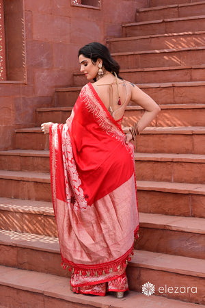 Red Sona Rupa Zari Kadhwa Meenakari Pure Katan Silk Banarasi