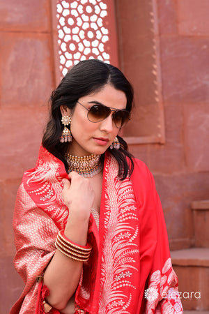 Red Sona Rupa Zari Kadhwa Meenakari Pure Katan Silk Banarasi