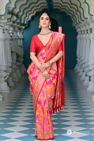 Red Sona Rupa Zari Rangkat Kadhwa Pure Katan Silk Banarasi