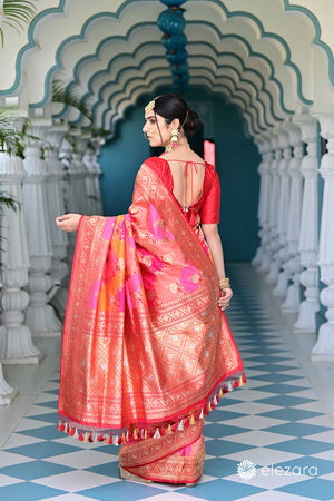 Red Sona Rupa Zari Rangkat Kadhwa Pure Katan Silk Banarasi
