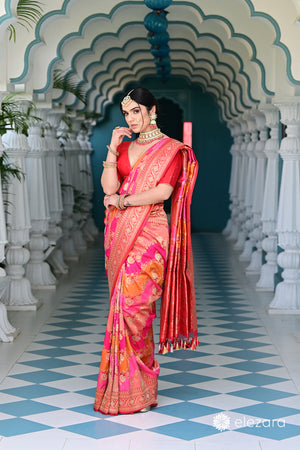 Red Sona Rupa Zari Rangkat Kadhwa Pure Katan Silk Banarasi