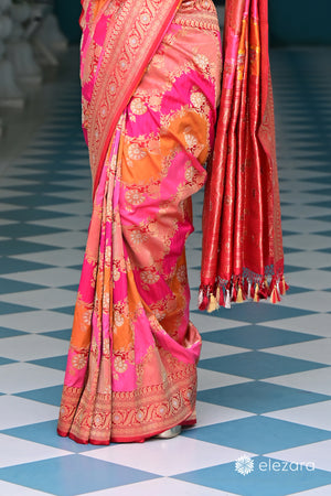 Red Sona Rupa Zari Rangkat Kadhwa Pure Katan Silk Banarasi