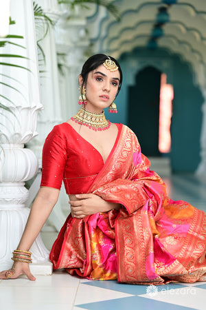 Red Sona Rupa Zari Rangkat Kadhwa Pure Katan Silk Banarasi