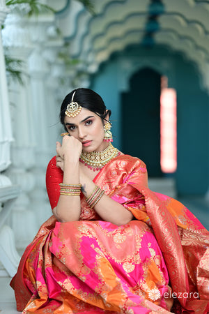 Red Sona Rupa Zari Rangkat Kadhwa Pure Katan Silk Banarasi