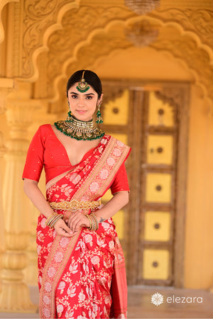 Red Sona Rupa Zari Kadhwa Pure Katan Silk Banarasi