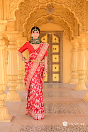 Red Sona Rupa Zari Kadhwa Pure Katan Silk Banarasi