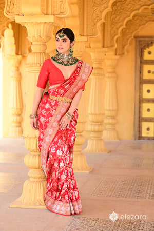 Red Sona Rupa Zari Kadhwa Pure Katan Silk Banarasi