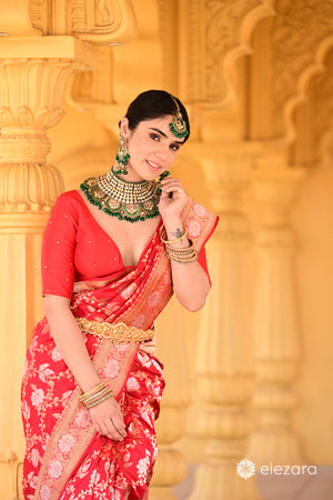 Red Sona Rupa Zari Kadhwa Pure Katan Silk Banarasi