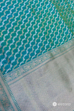 Sea Green Dual Tone Leheriya Sona Rupa Zari Pure Katan Silk Banarasi
