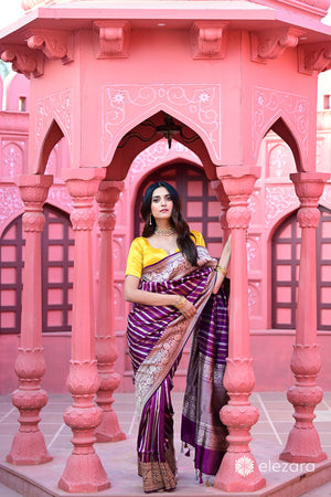 Wine Leheriya Kadhwa Sona Rupa Copper Zari Pure Katan Silk Banarasi