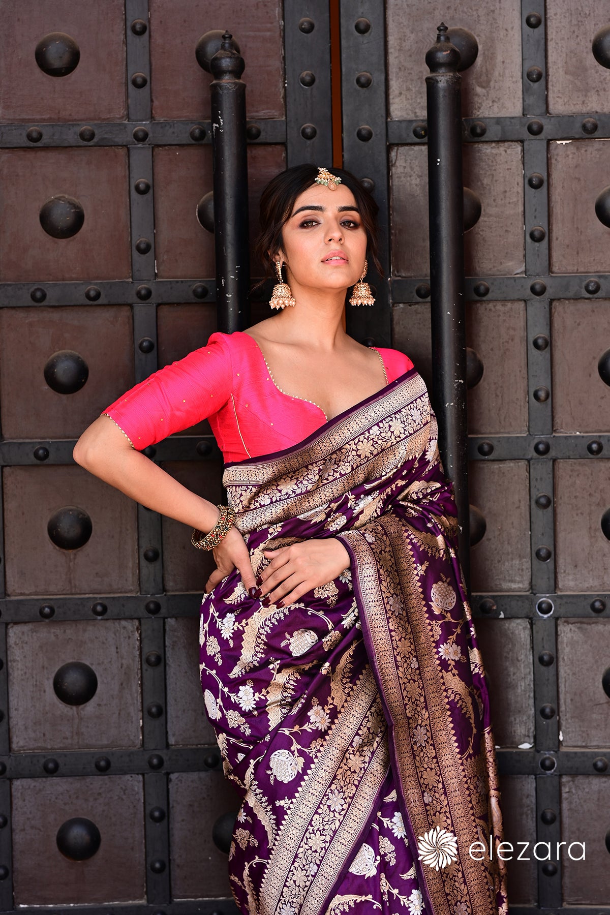 Purple-Wine Sona Rupa Zari Pure Katan Banarasi