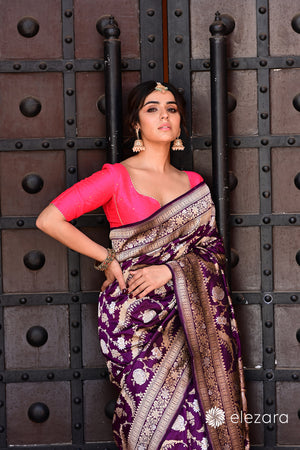 Purple-Wine Sona Rupa Zari Pure Katan Banarasi