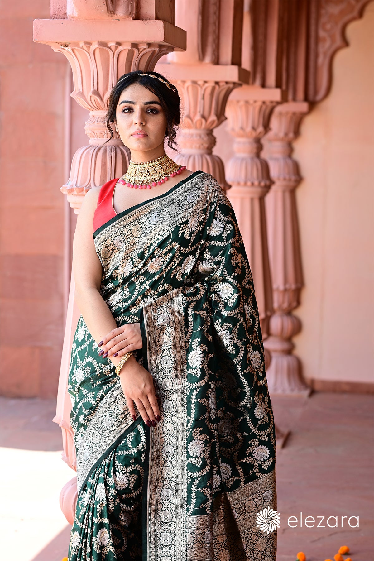 Bottle Green Sona Rupa Zari Pure Katan Banarasi