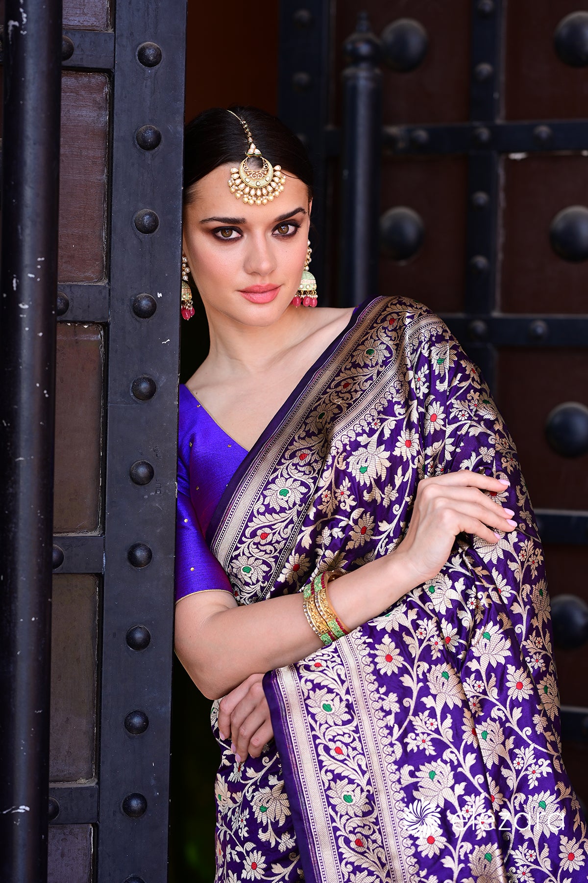Purple Sona Rupa Zari Meenakari Pure Katan Banarasi