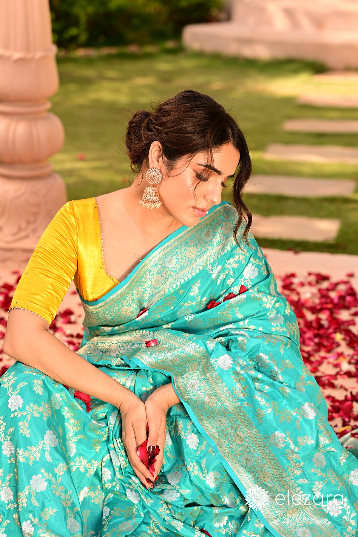 Ferozi Sona Rupa Zari Pure Katan Banarasi