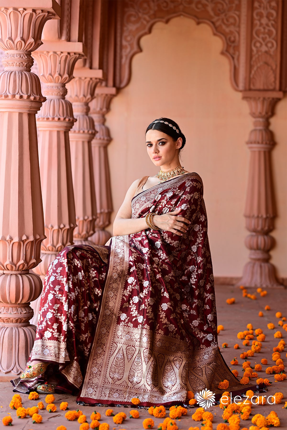 Coke-Maroon Sona Rupa Zari Pure Katan Banarasi