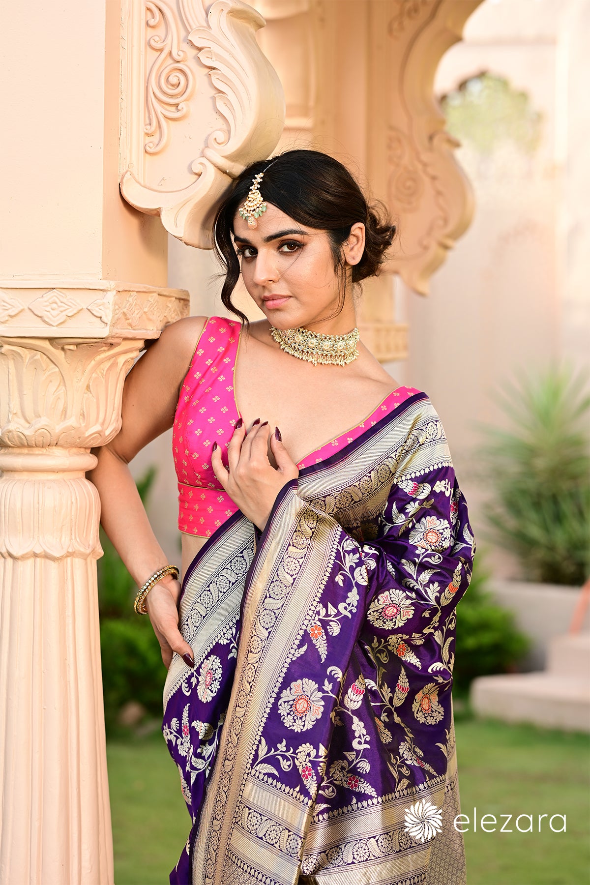 Dark Purple Sona Rupa Zari Meenakari Pure Katan Silk Banarasi