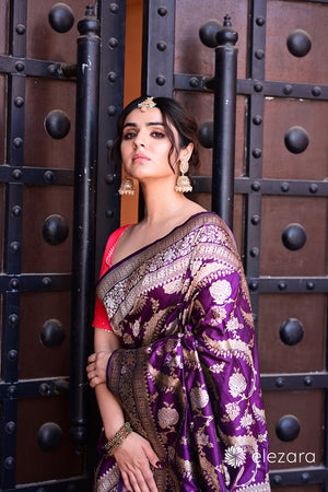 Purple-Wine Sona Rupa Zari Pure Katan Banarasi