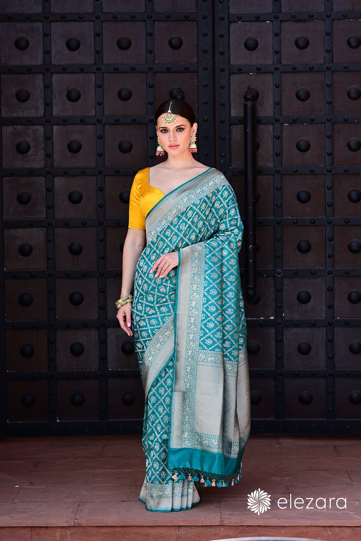 Sea-green Sona Zari Shikargah Pure Katan Silk Banarasi