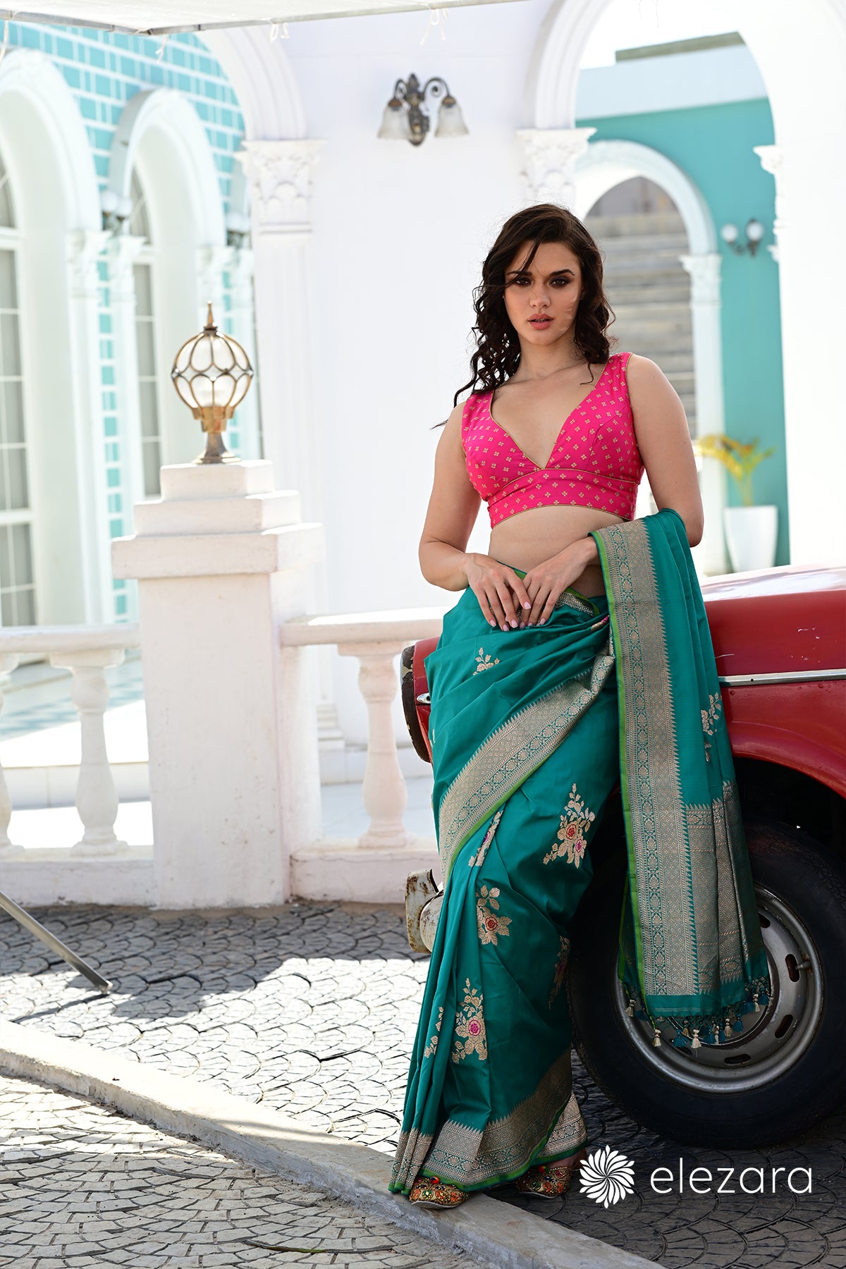 Rama Green Kadhwa Floral Buta Meenakari Pure Katan Banarasi