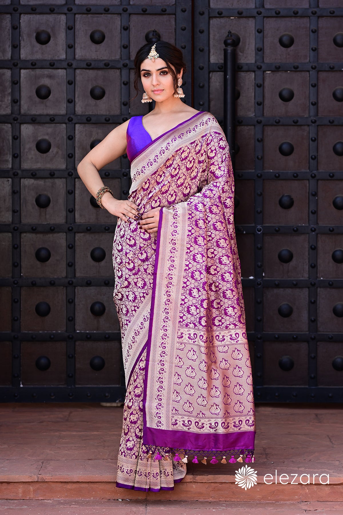 Purple Sona Zari Shikargah Pure Katan Silk Banarasi (purple buland sidhika)
