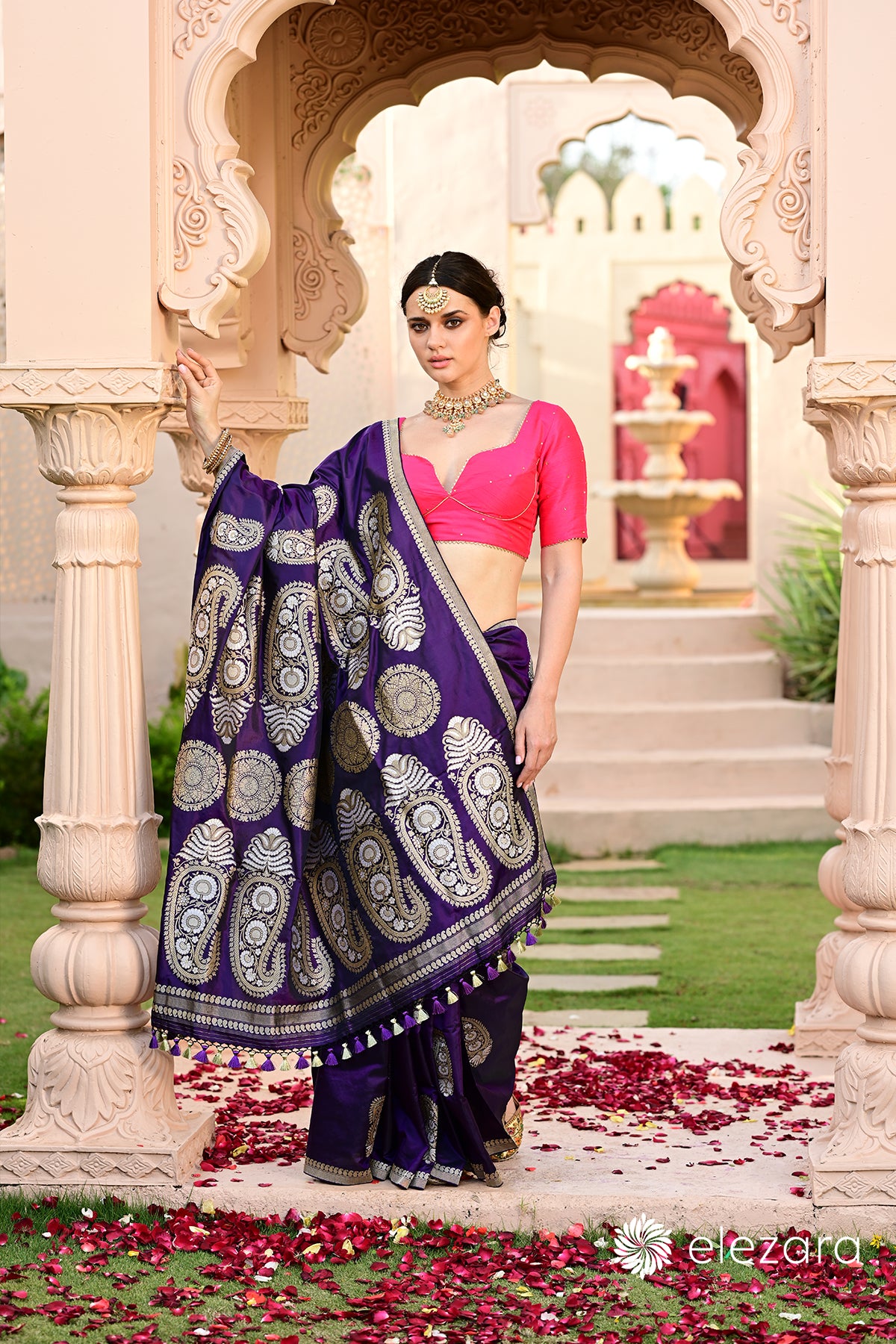 Purple Kadhwa Dual Tone Sona Rupa Zari Buta Pure Katan Banarasi