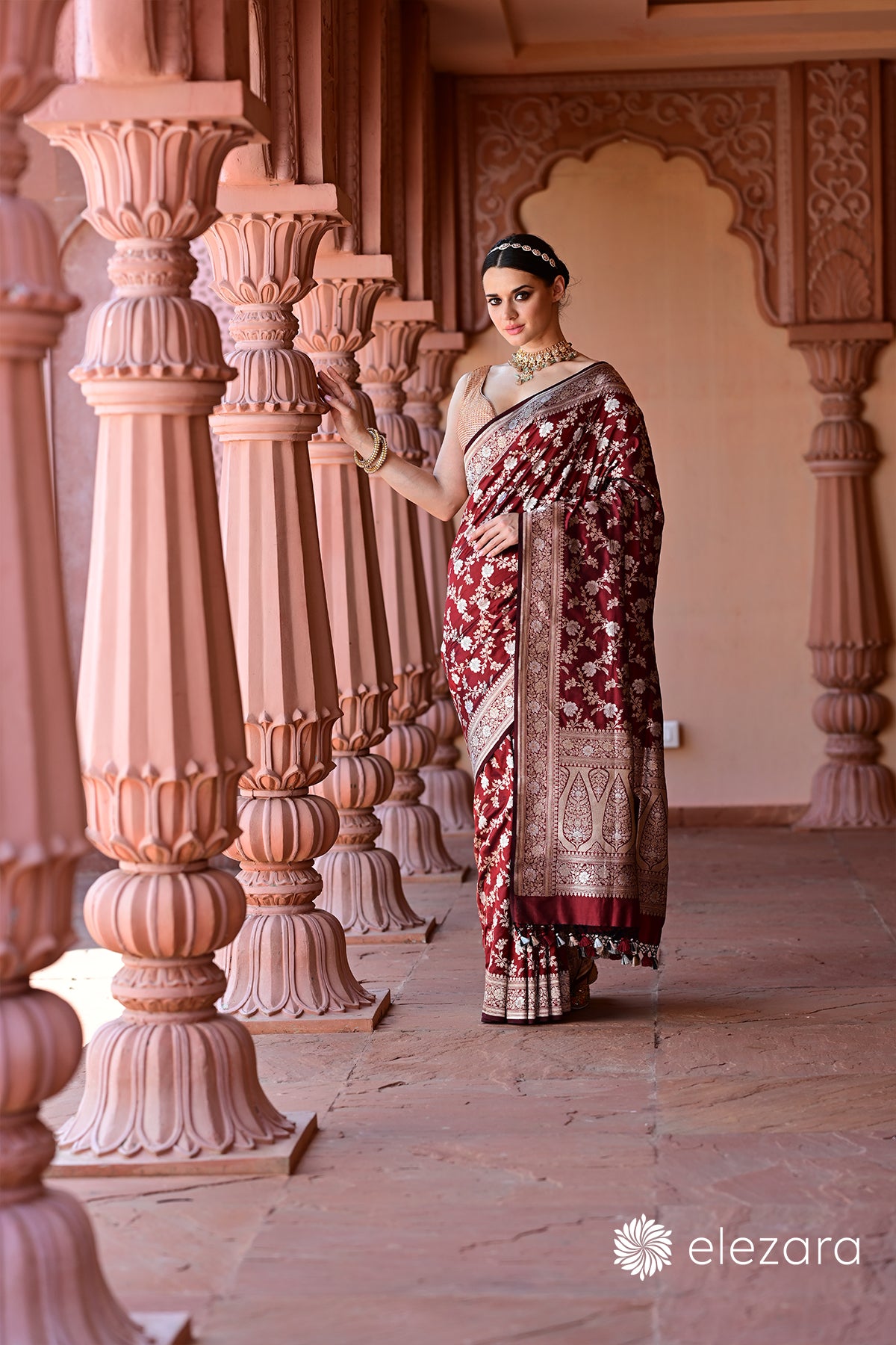 Coke-Maroon Sona Rupa Zari Pure Katan Banarasi