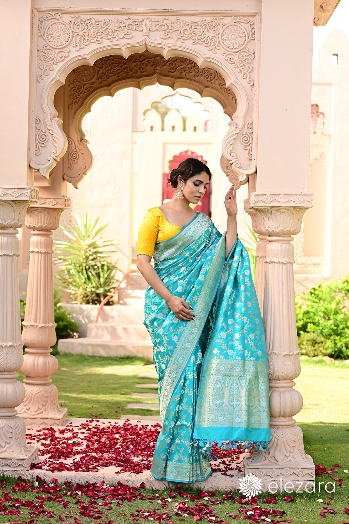 Ferozi Sona Rupa Zari Pure Katan Banarasi