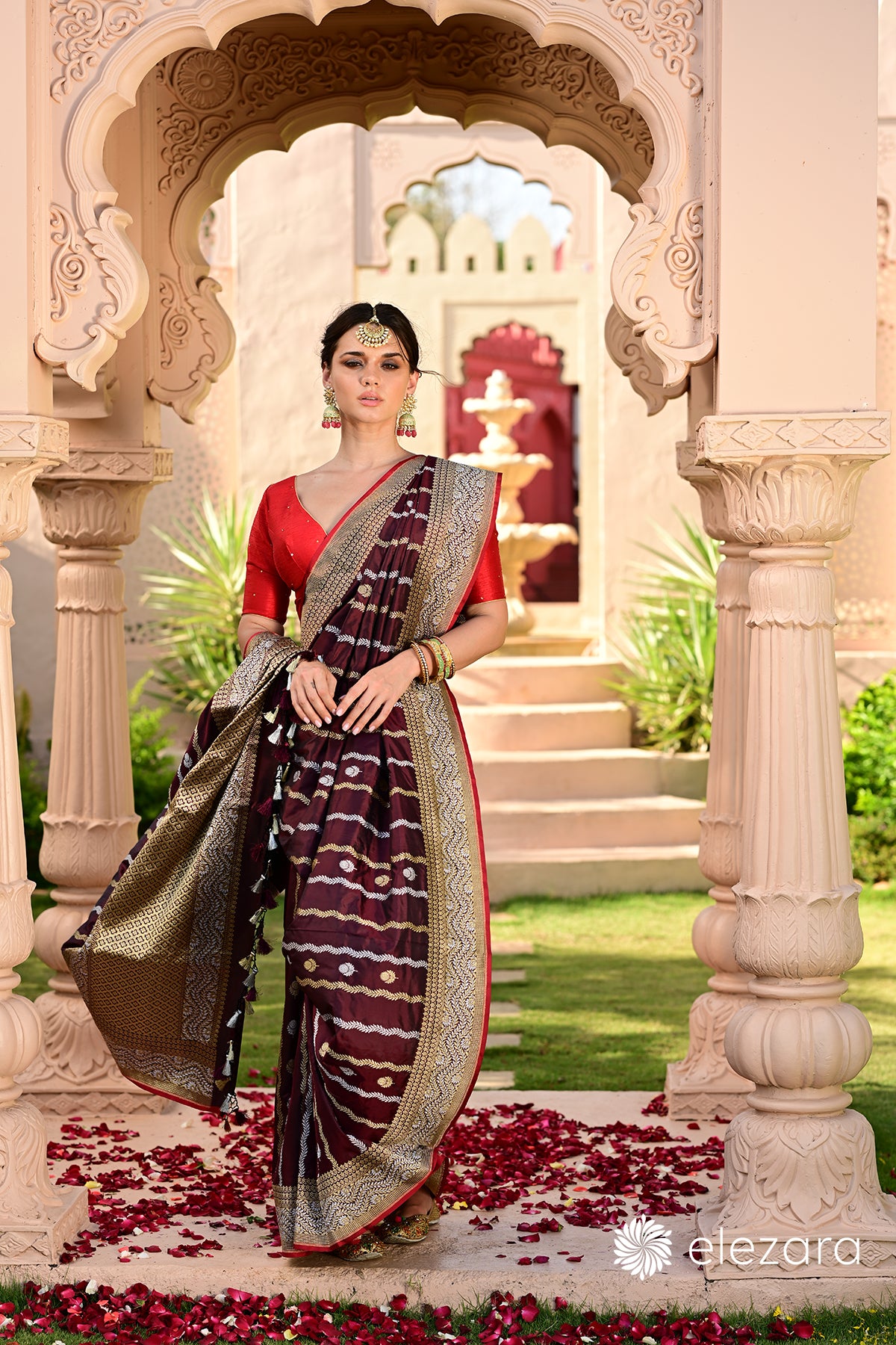 Coke-Maroon Leheriya Kadhwa Sona Rupa Pure Katan Banarasi