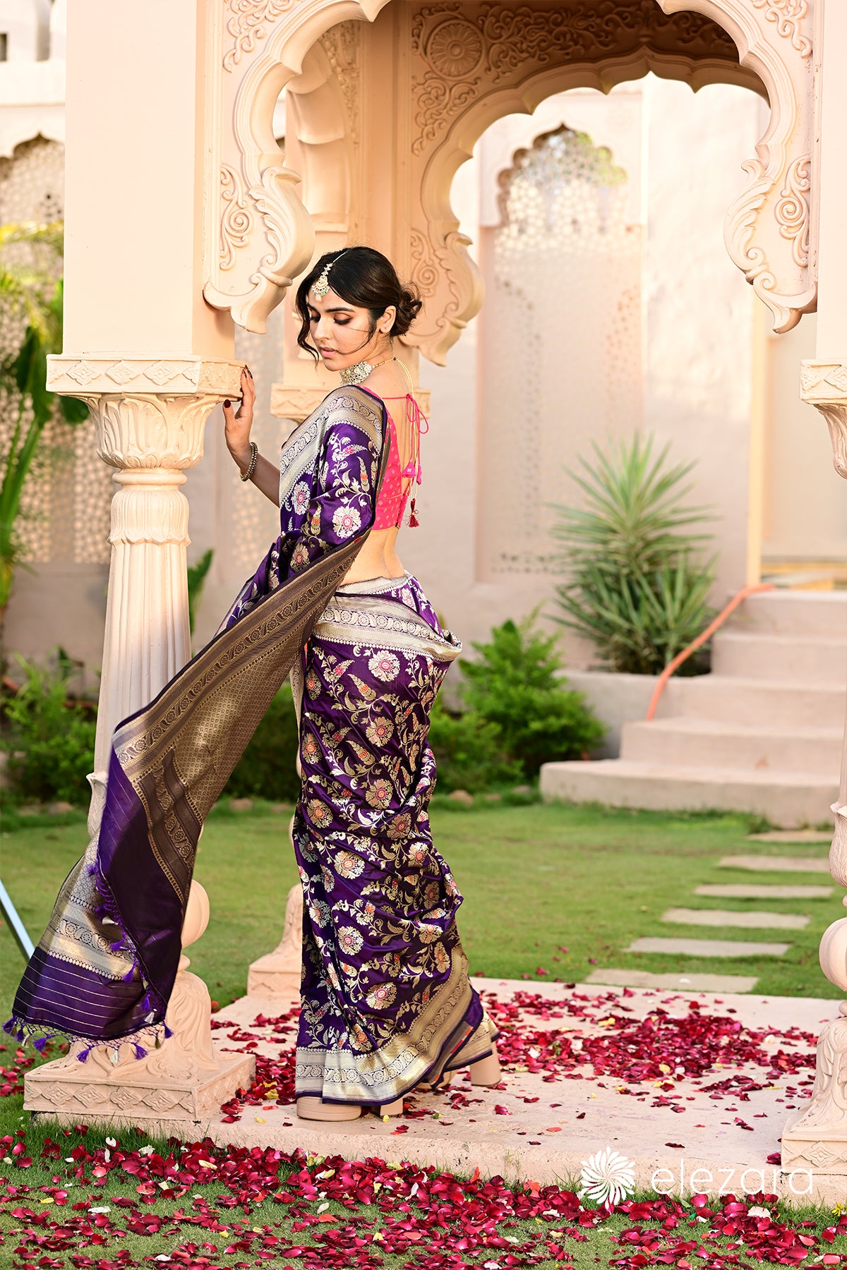 Dark Purple Sona Rupa Zari Meenakari Pure Katan Silk Banarasi