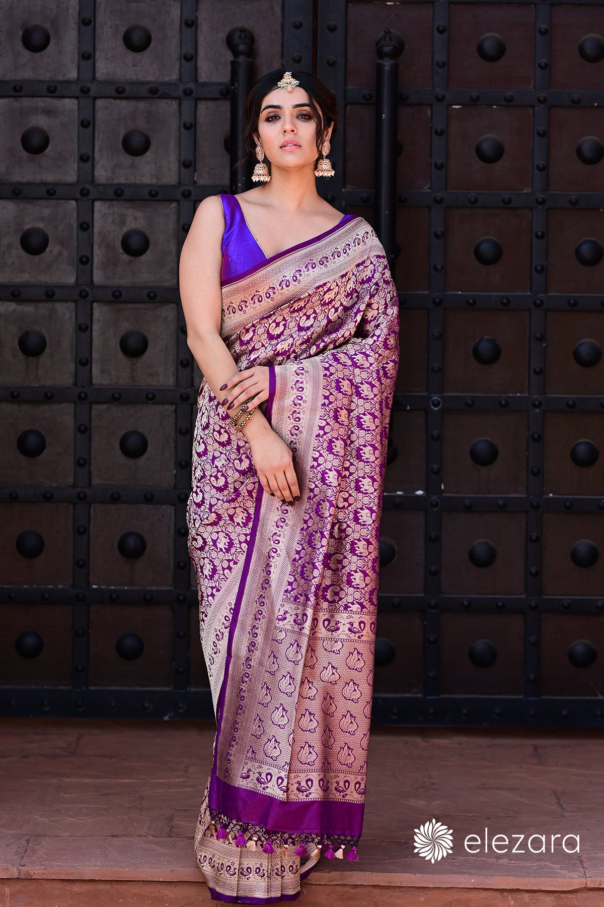 Purple Sona Zari Shikargah Pure Katan Silk Banarasi (purple buland sidhika)