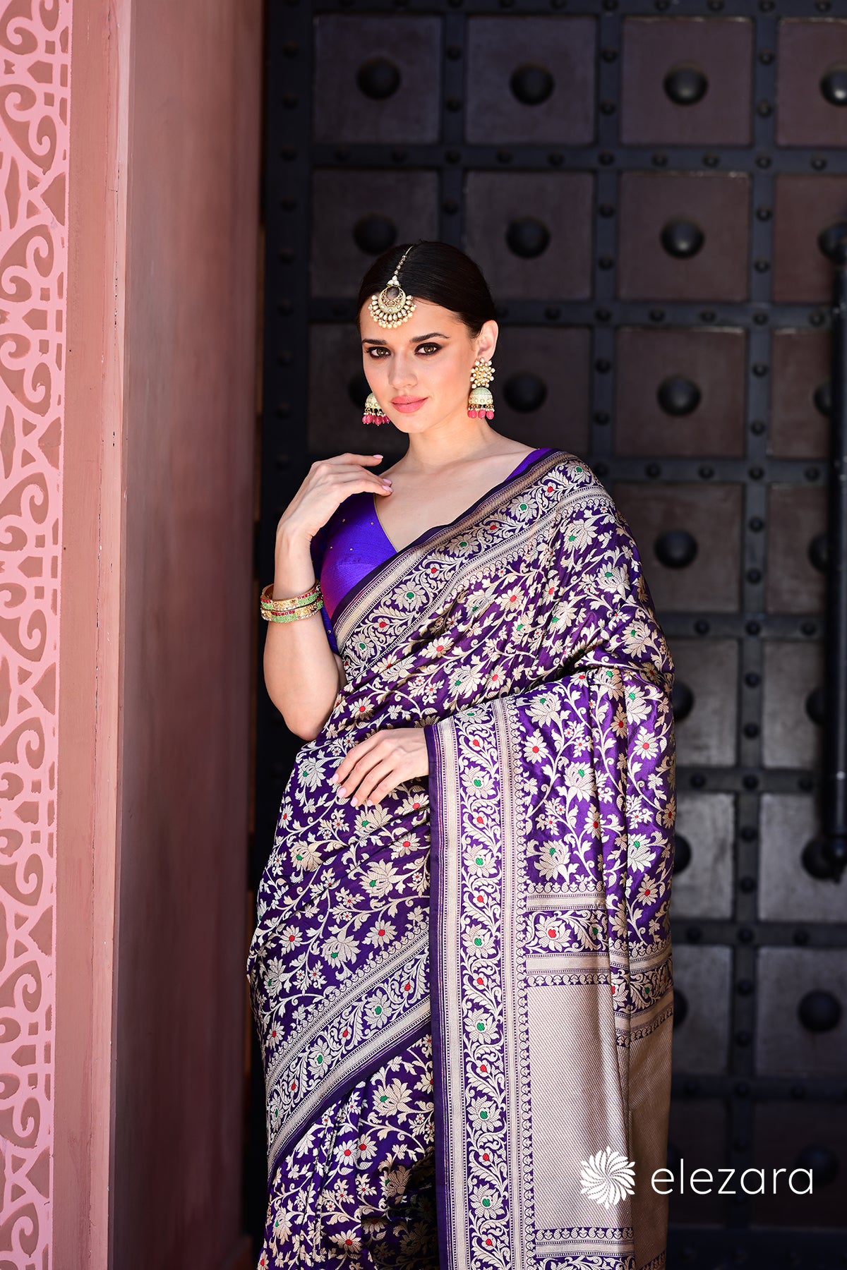 Purple Sona Rupa Zari Meenakari Pure Katan Banarasi