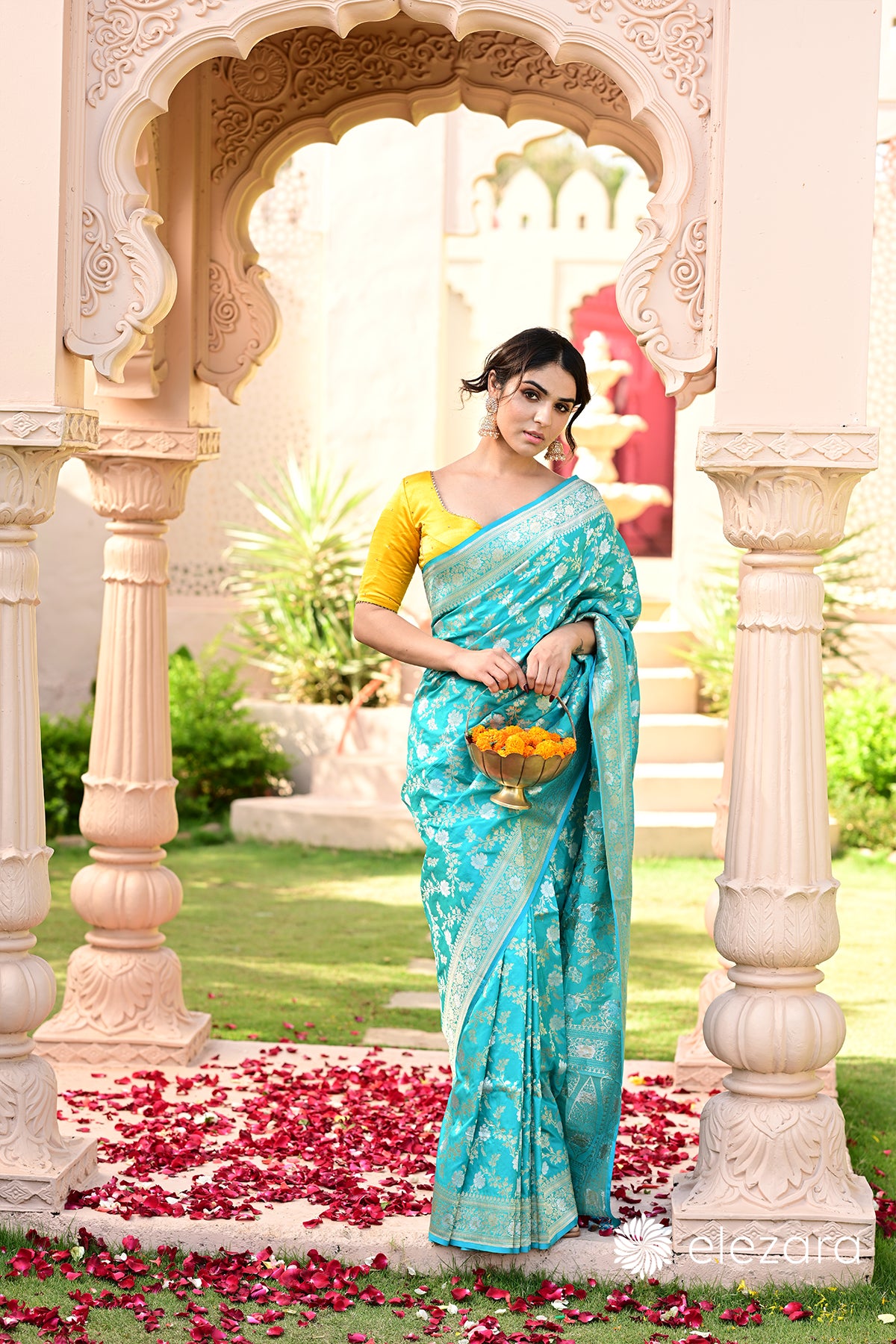 Ferozi Sona Rupa Zari Pure Katan Banarasi