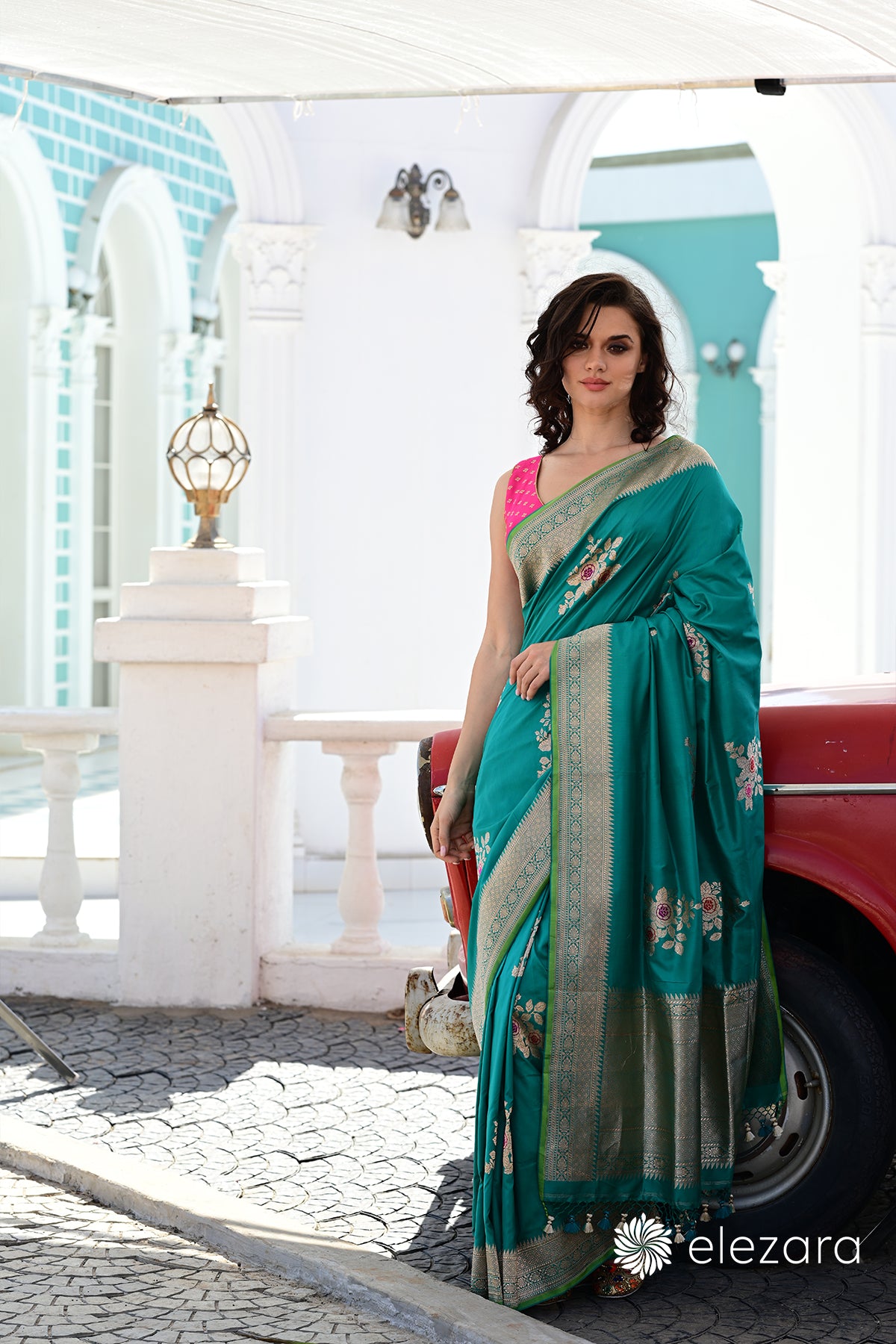 Rama Green Kadhwa Floral Buta Meenakari Pure Katan Banarasi