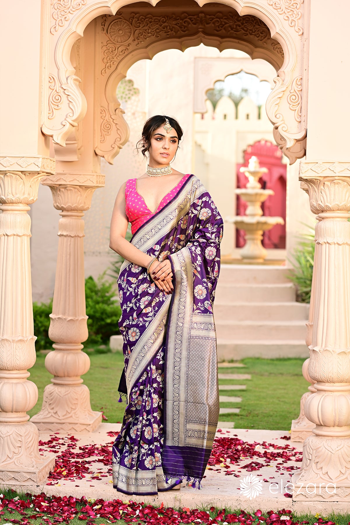 Dark Purple Sona Rupa Zari Meenakari Pure Katan Silk Banarasi