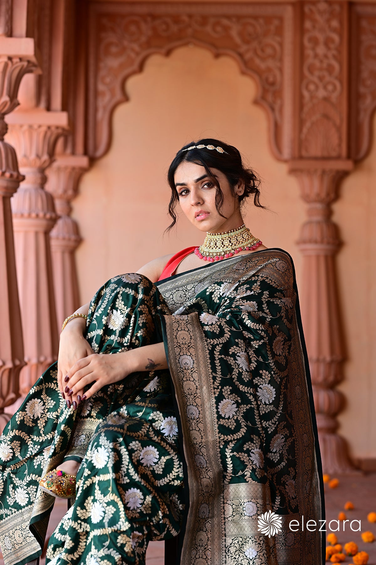 Bottle Green Sona Rupa Zari Pure Katan Banarasi