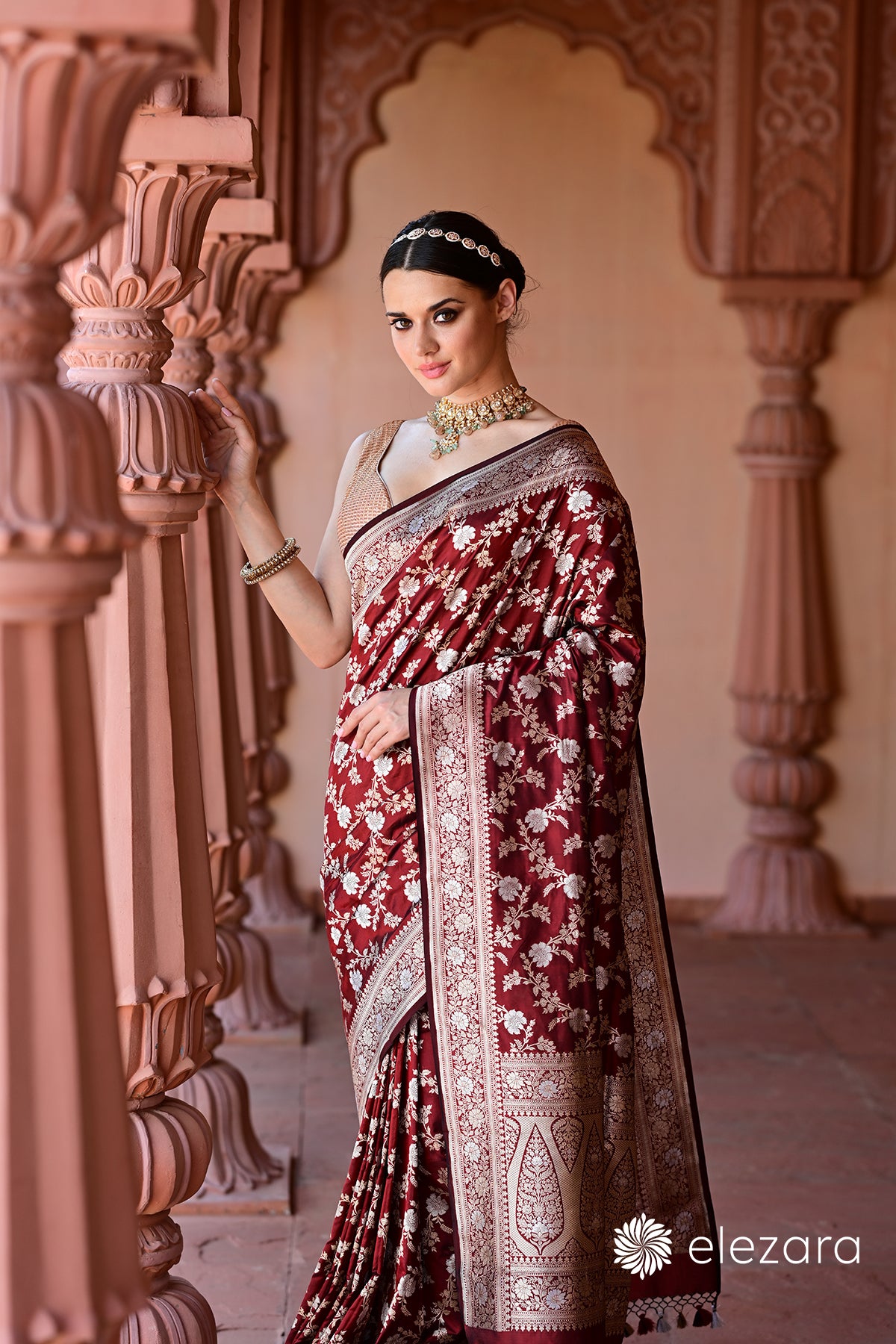 Coke-Maroon Sona Rupa Zari Pure Katan Banarasi