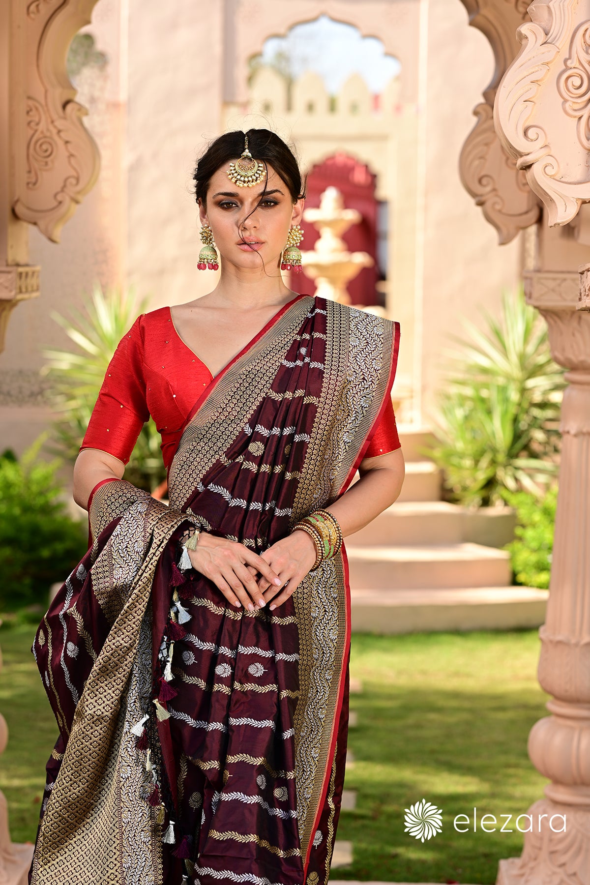 Coke-Maroon Leheriya Kadhwa Sona Rupa Pure Katan Banarasi