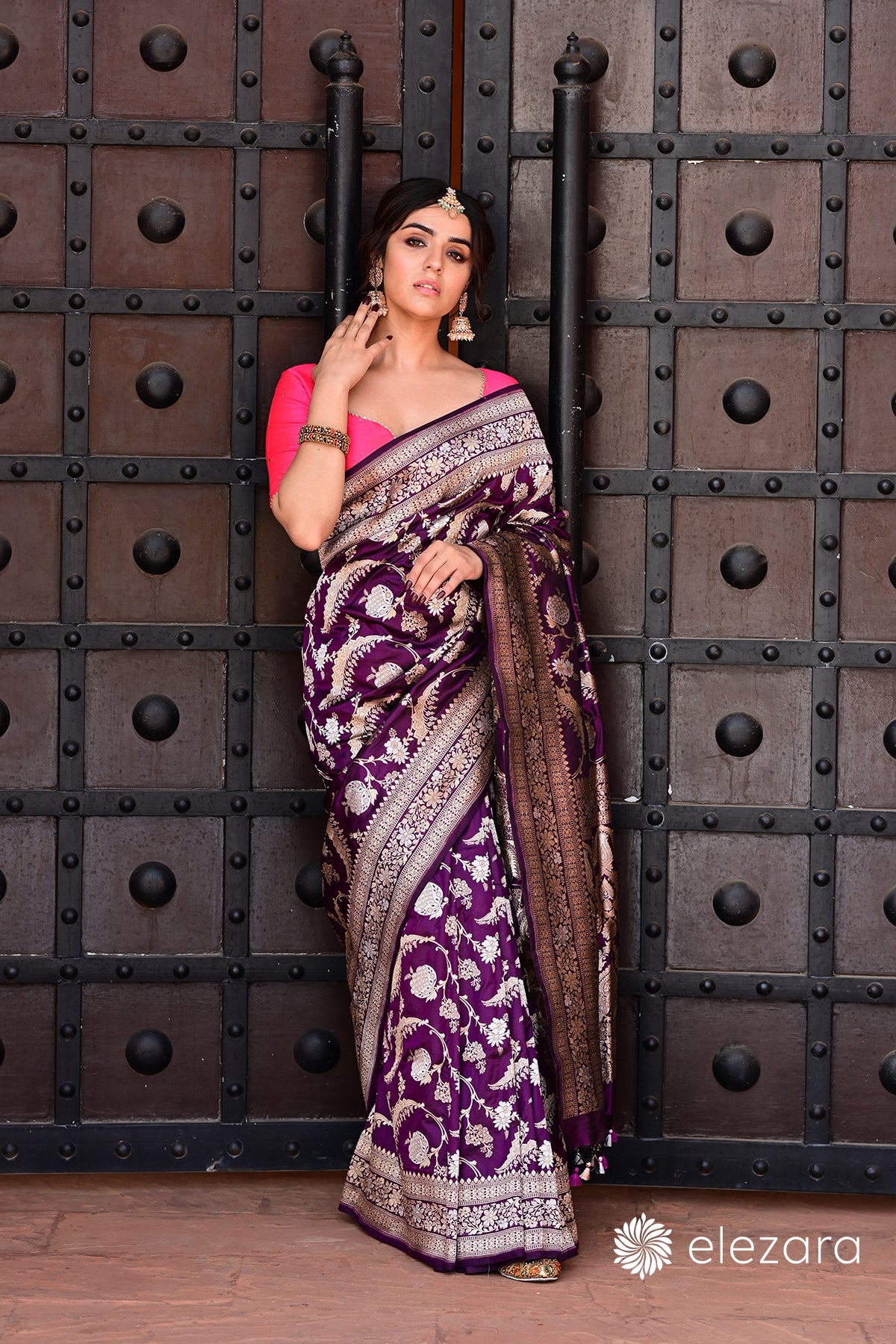 Purple-Wine Sona Rupa Zari Pure Katan Banarasi