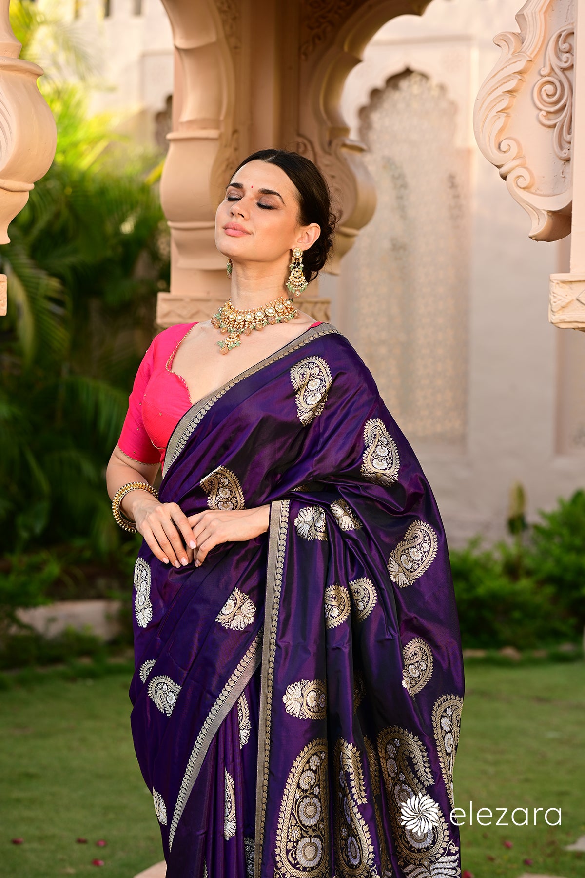 Purple Kadhwa Dual Tone Sona Rupa Zari Buta Pure Katan Banarasi