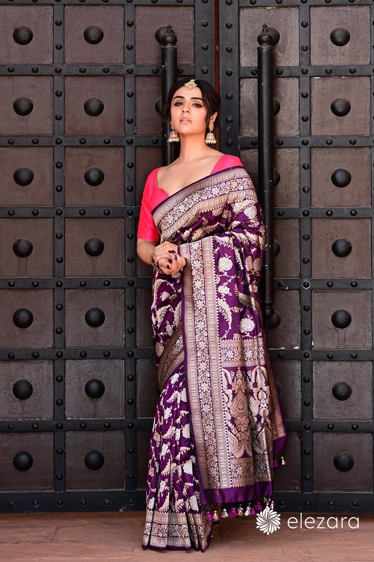 Purple-Wine Sona Rupa Zari Pure Katan Banarasi
