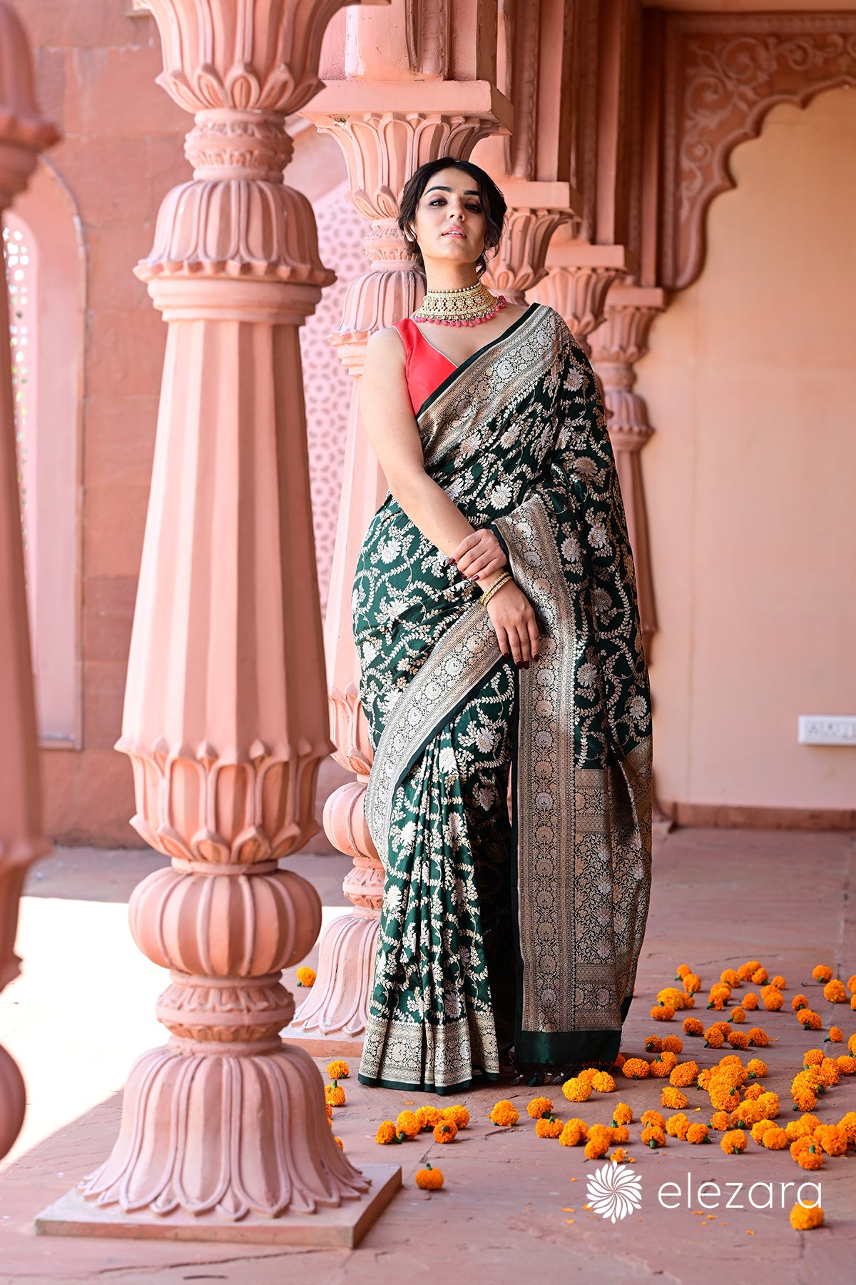 Bottle Green Sona Rupa Zari Pure Katan Banarasi