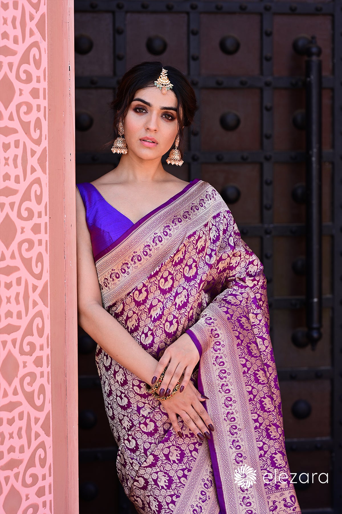 Purple Sona Zari Shikargah Pure Katan Silk Banarasi (purple buland sidhika)