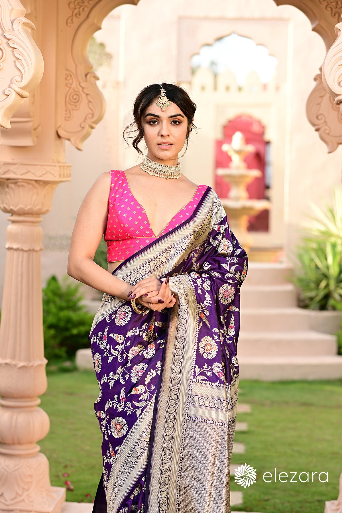Dark Purple Sona Rupa Zari Meenakari Pure Katan Silk Banarasi