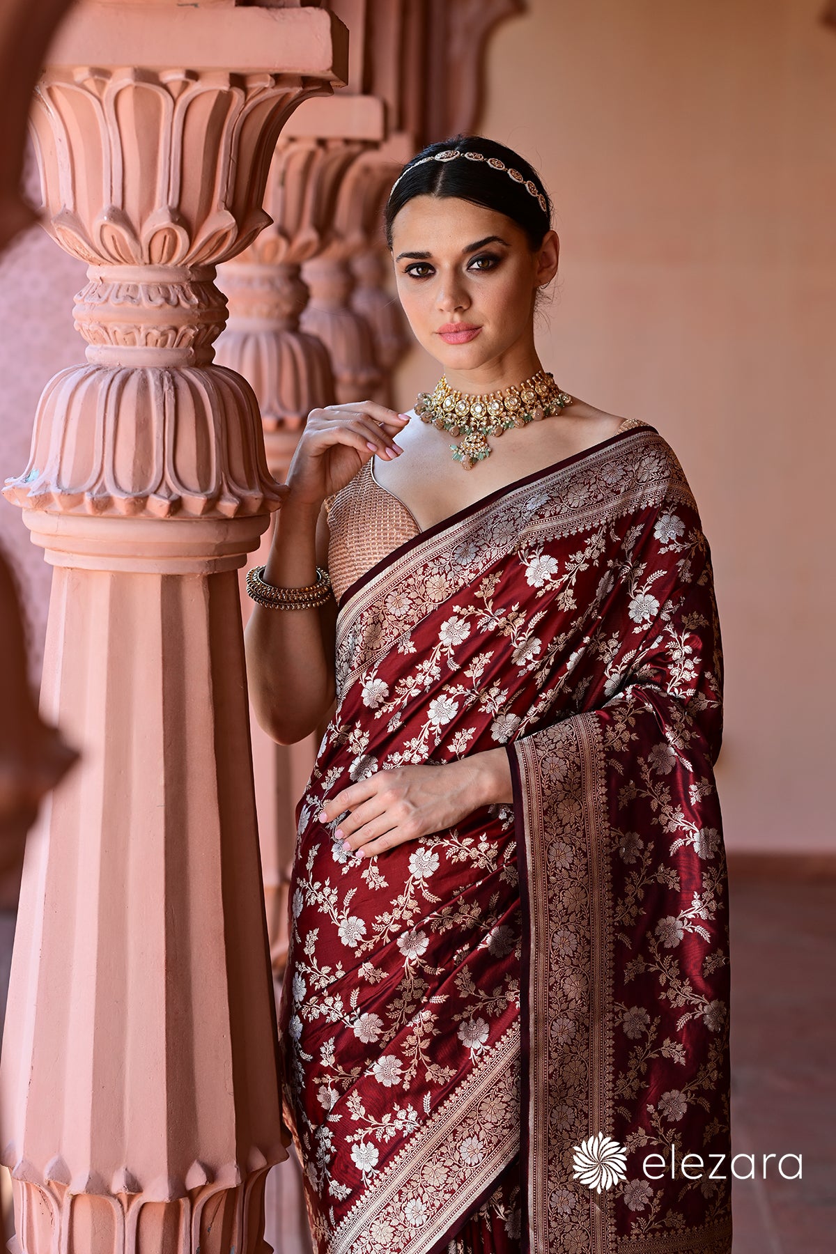 Coke-Maroon Sona Rupa Zari Pure Katan Banarasi