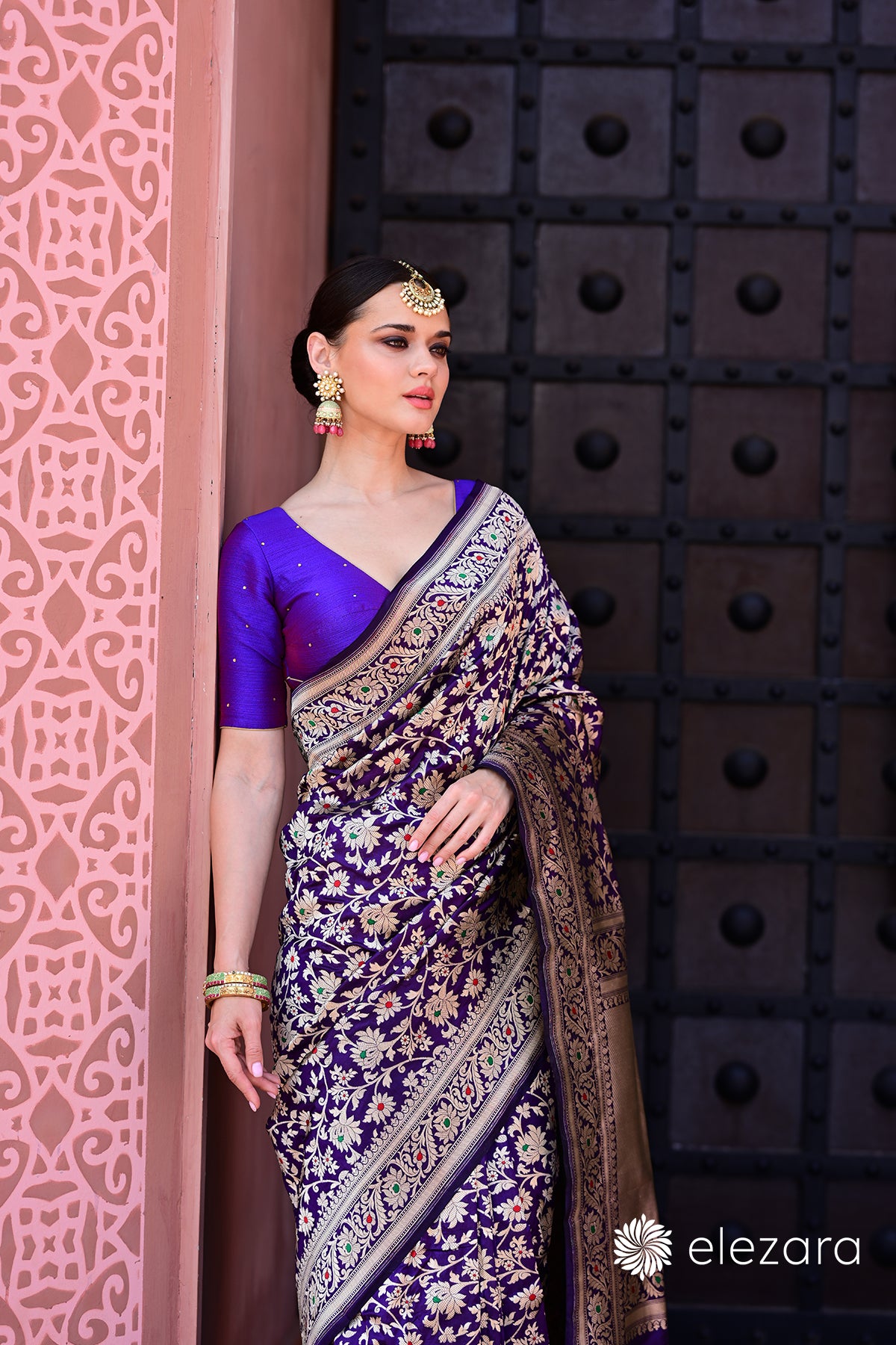 Purple Sona Rupa Zari Meenakari Pure Katan Banarasi