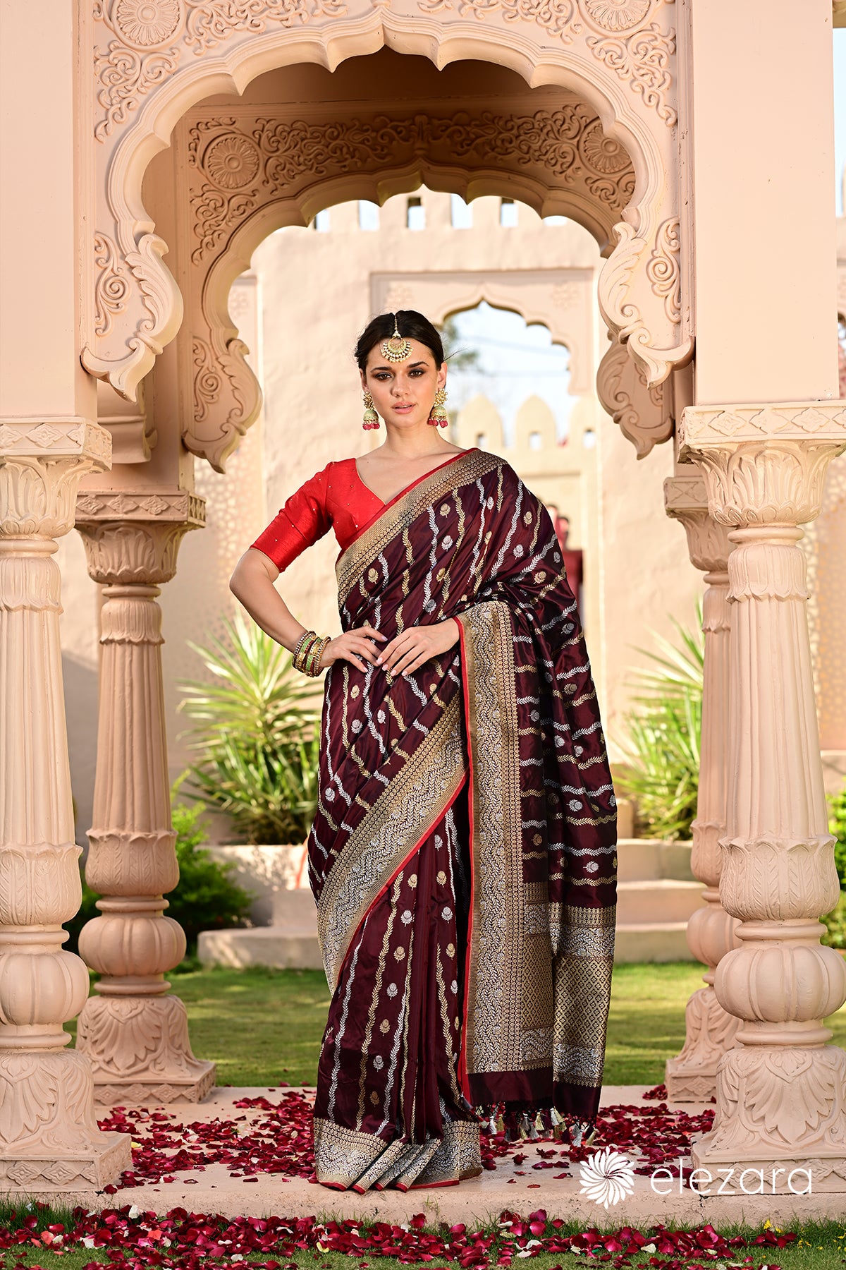 Coke-Maroon Leheriya Kadhwa Sona Rupa Pure Katan Banarasi